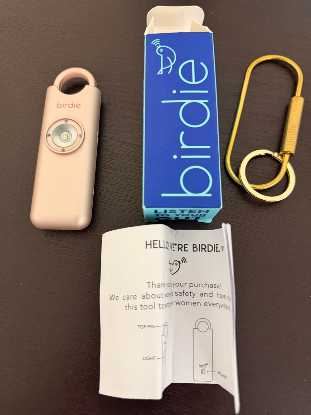 Birdie Compact Personal Alarm Keychain in Light Pink with Gold Clip NIB